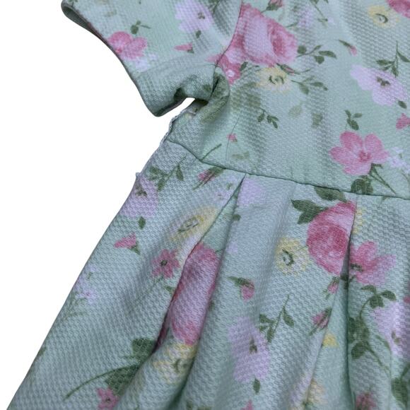VTG 90s Hartstrings Dress Girls 4 Cap Sleeve Green Pastel Floral Easter Spring - Picture 4 of 9
